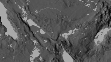 Mbeya, Tanzanya bölgesi. Gölleri ve nehirleri olan gri tonlu bir harita. Ülke alanına göre şekillendirilmiş. 3B görüntüleme
