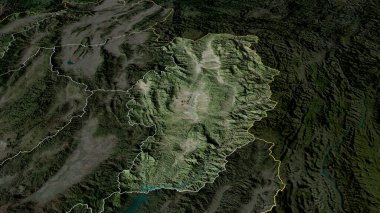 Nan - Tayland vilayeti yakınlaştırıldı ve vurgulandı. Uydu görüntüleri. 3B görüntüleme
