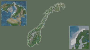 Norveç 'e ve bölgedeki konumuna ve geniş çaplı bir dünya haritasının merkezine yakın. Uydu görüntüleri