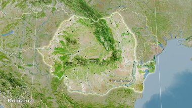 Romanya 'nın uydu alanı stereografik projeksiyonda bir harita - ana bileşim