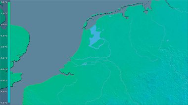 Efsanevi stereografik projeksiyondaki Hollanda bölgesinin en düşük sıcaklığı - raster katmanlarının ham bileşimi