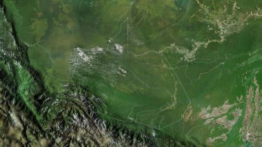 Madre de Dios, Peru bölgesi. Uydu görüntüleri. Ülke alanına göre şekillendirilmiş. 3B görüntüleme