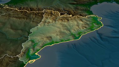 Katalunya - İspanya özerk topluluğu yakınlaştırıldı ve ön plana çıkarıldı. Ana fiziksel manzara özellikleri. 3B görüntüleme