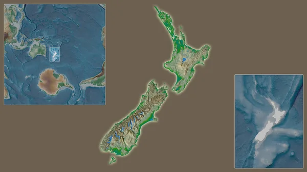 Primer Plano Nueva Zelanda Ubicación Región Centro Mapa Mundial Gran —  Fotos de Stock