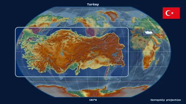 Увеличенный Вид Турции Перспективными Линиями Против Глобальной Карты Каврайском Прогнозе — стоковое фото