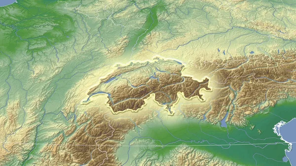 Szwajcaria Jej Okolice Daleka Perspektywa Ukośna Kształt Świecił Kolor Mapa — Zdjęcie stockowe