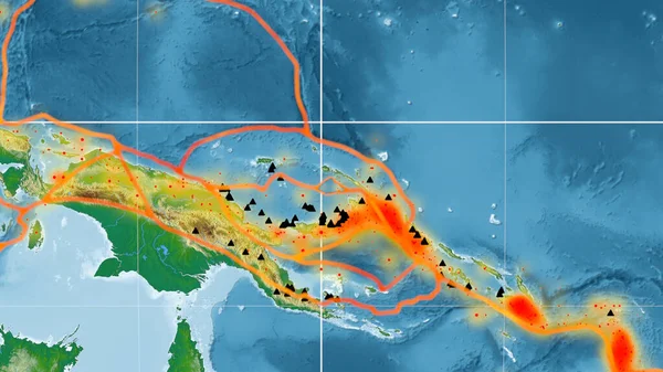 Manus Tektoniska Platta Beskrivs Den Globala Färgen Fysisk Karta Mollweide — Stockfoto