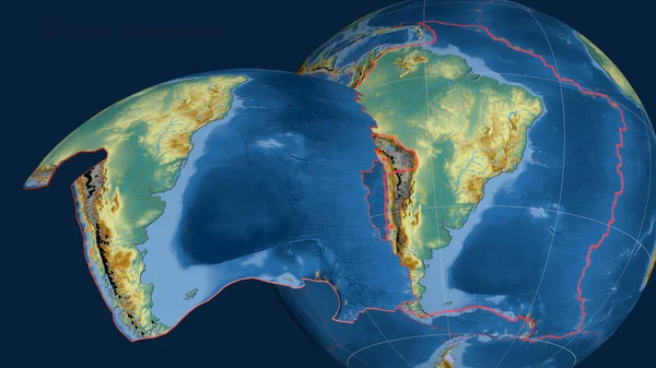 Placa Tectônica América Sul Extrudado Apresentado Contra Globo Mapa Topográfico — Fotografia de Stock