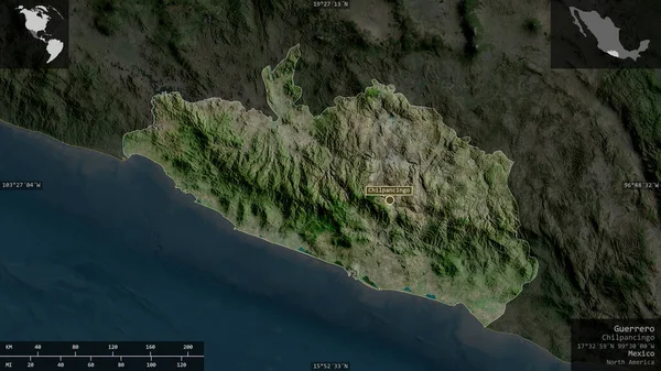 Guerrero Estado México Imágenes Satélite Forma Presentada Contra Área País — Foto de Stock