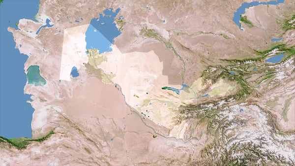 Area Dell Uzbekistan Sulla Mappa Satellitare Nella Proiezione Stereografica Composizione — Foto Stock