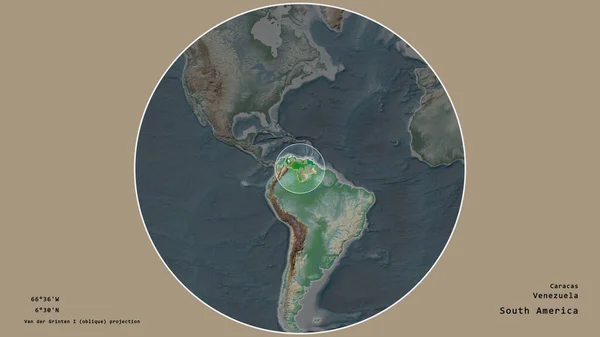 Територія Венесуели Позначена Колом Мапі Континенту Ізольованому Від Спустошеного Фону — стокове фото