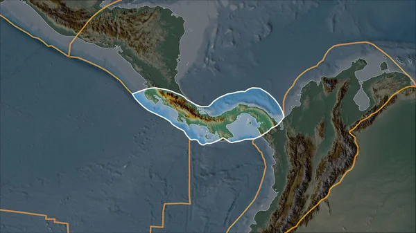 隣接する地域の砂漠化によって分離された救援地図上のパナマ地殻プレートの概要 ヴァン グリンテンI予測 斜めの変換 — ストック写真