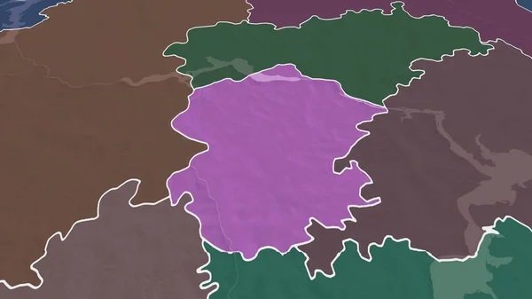 Chuvash - republic of Russia zoomed and highlighted. Colored and bumped map of the administrative division. 3D rendering