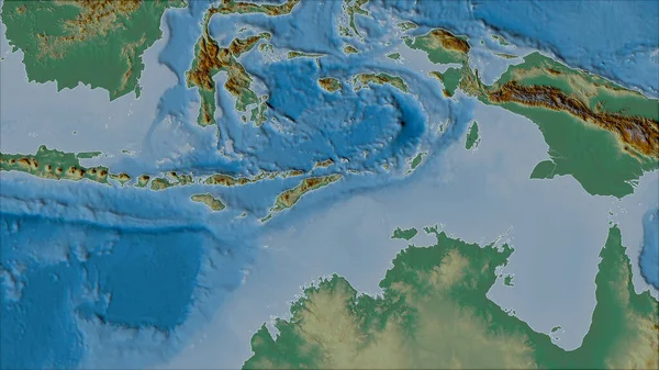 Quartieri Della Placca Tettonica Timor Sulla Mappa Rilievo Nella Proiezione — Foto Stock