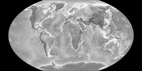 11東経を中心としたウィンケル トリペル プロジェクションの世界地図 グレースケール標高地図 グレースケールとラスターの生の複合体 3Dイラスト — ストック写真