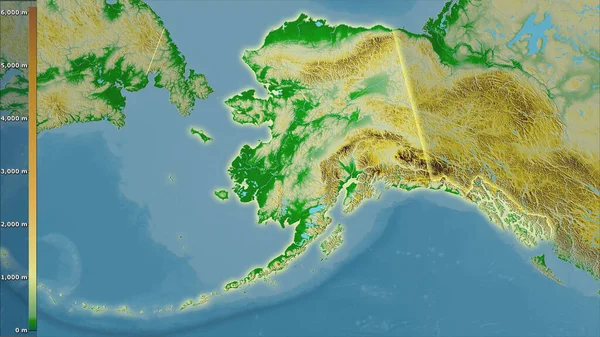 Mapa Físico Dentro Área Alasca Dos Estados Unidos Projeção Estereográfica — Fotografia de Stock