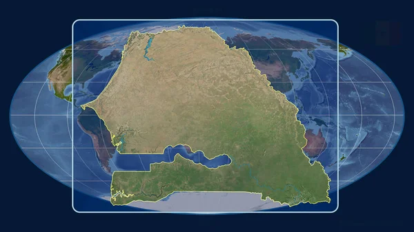 Kinagyítva Szenegálra Perspektíva Vonalakkal Mollweide Projekció Globális Térképével Szemben Alakzat — Stock Fotó