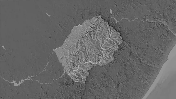 Área Lesotho Mapa Elevación Escala Grises Proyección Estereográfica Composición Cruda — Foto de Stock
