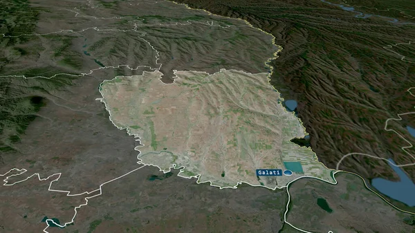 ガラティ ルーマニアの郡が拡大し 首都で強調表示された 衛星画像 3Dレンダリング — ストック写真