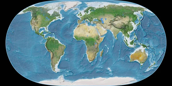 Карта Мира Природной Проекции Земли Сосредоточена Восточной Долготе Спутниковые Снимки — стоковое фото