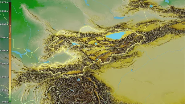 Fizyczna Mapa Obszaru Kirgistanu Projekcji Stereograficznej Legendą Surowa Kompozycja Warstw — Zdjęcie stockowe