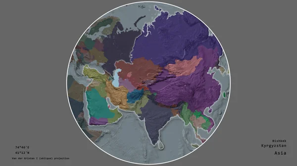 Het Gebied Van Kirgizië Gecentreerd Cirkel Rond Zijn Continent Gedeukte — Stockfoto