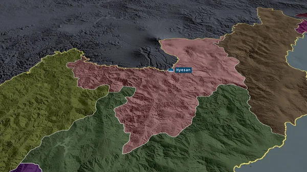 Ryanggang Provincie Severní Korea Přiblížila Zvýraznila Kapitálem Barevná Poďobaná Mapa — Stock fotografie