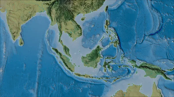 Neighborhoods Sunda Tectonic Plate Topographic Map Van Der Grinten Projection — Stock Photo, Image