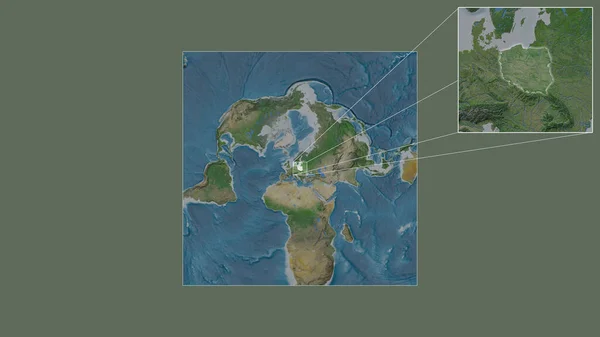 从世界大比例尺地图中提取出的波兰扩大和扩大的区域 其主要线连接了框架的各个角落 卫星图像 — 图库照片