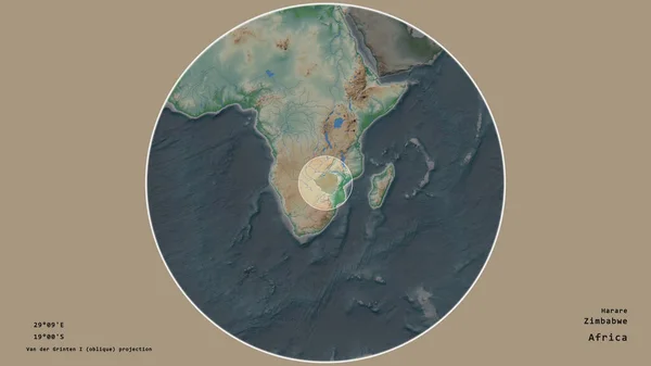 Área Zimbabué Marcada Com Círculo Mapa Grande Escala Continente Isolado — Fotografia de Stock