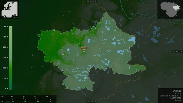 Utenos Επαρχία Λιθουανίας Χρωματιστά Δεδομένα Σκίασης Λίμνες Και Ποτάμια Σχήμα — Φωτογραφία Αρχείου