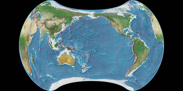 Mapa Del Mundo Proyección Strebe Equal Area Centrado 170 Longitud — Foto de Stock