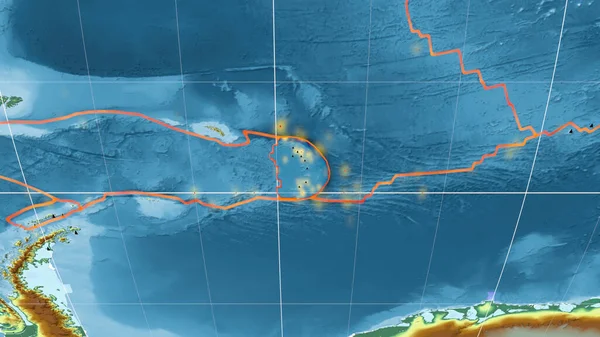 Sandwich Tectonic Plate Mollweide Projection 지형학적 지도에 설명되어 렌더링 — 스톡 사진