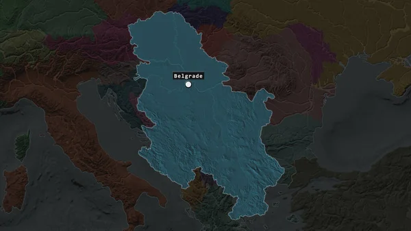 Sırbistan Sermaye Noktası Semtinin Doymamış Haritasında Işaretlenmiş Bölgesi Dari Bölümün — Stok fotoğraf