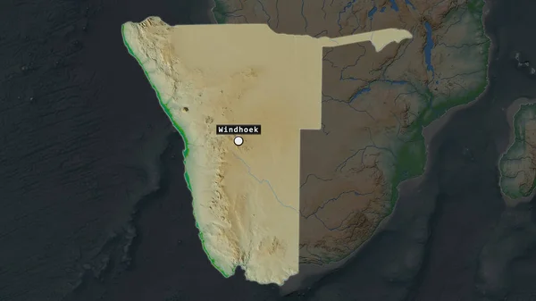 Área Destaque Namíbia Com Ponto Capital Rótulo Mapa Dessaturado Seu — Fotografia de Stock