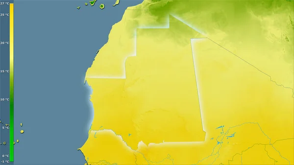 Середня Температура Найхолоднішої Чверті Території Мавританії Стереографічній Проекції Легендою Сира — стокове фото