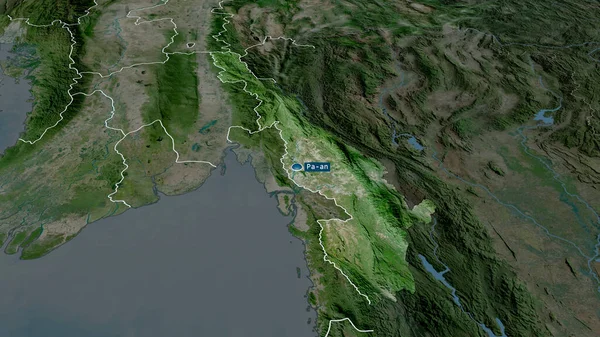 Kayin Staten Myanmar Zoomas Och Betonas Med Kapital Satellitbilder Rendering — Stockfoto