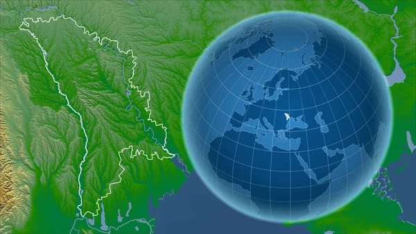 Mołdawia Globus Kształcie Kraju Powiększoną Mapą Swoim Zarysem Kolor Mapa — Zdjęcie stockowe