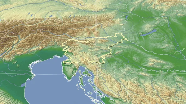 Słowenia Jej Sąsiedztwo Daleka Perspektywa Ukośna Zarysowany Kształt Kolor Mapa — Zdjęcie stockowe