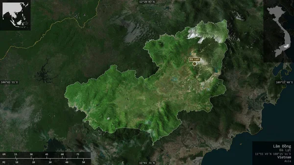 Lam Dong Provincia Vietnam Imágenes Satélite Forma Presentada Contra Área — Foto de Stock