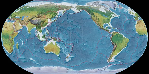 Mapa Del Mundo Proyección Robinson Centrado 170 Longitud Oeste Características — Foto de Stock