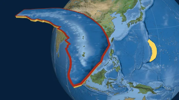 马里亚纳板块挤压并呈现在地球上 卫星图像 3D渲染 — 图库照片