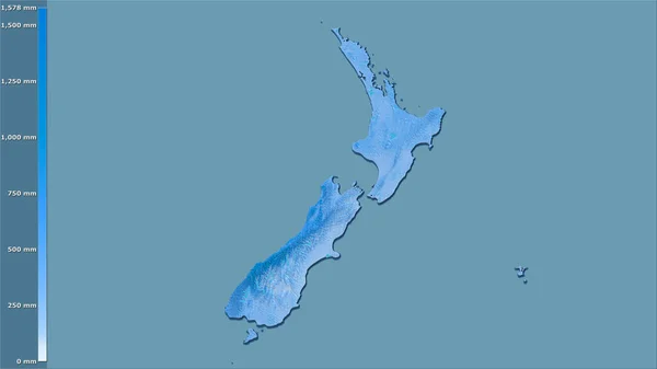 Srážky Nejteplejší Čtvrtiny Oblasti Nového Zélandu Stereografické Projekci Legendou Hrubé — Stock fotografie