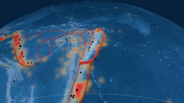 Placa Tectónica Tonga Extrudida Globo Mapa Topográfico Relevo Renderização — Fotografia de Stock