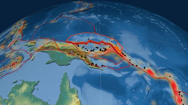 Plaque Tectonique Bismarck Nord Extrudée Sur Globe Carte Topographique Relief — Photo