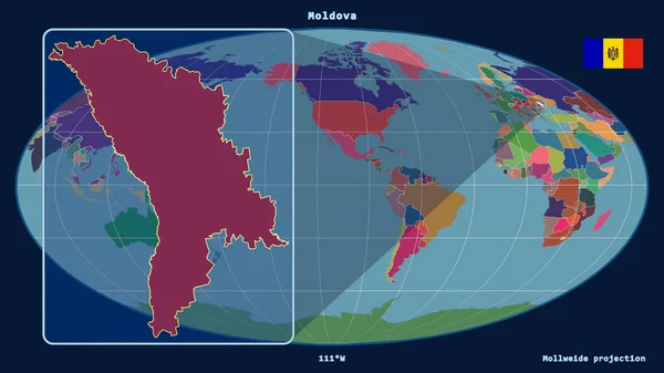 Przybliżony Obraz Mołdawii Przedstawiający Linie Perspektywiczne Stosunku Globalnej Mapy Projekcji — Zdjęcie stockowe