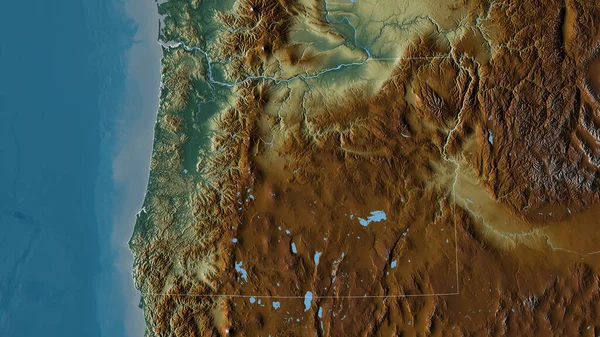 Oregon Staat Van Verenigde Staten Gekleurd Reliëf Met Meren Rivieren — Stockfoto