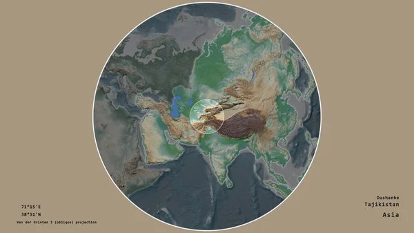 Zona Tayikistán Marcada Con Círculo Mapa Gran Escala Del Continente — Foto de Stock