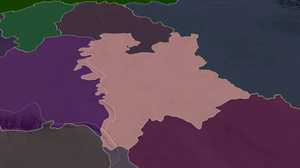 Srednje Banatski セルビアの地区が拡大し 強調表示されました 行政区画の色と衝突した地図 3Dレンダリング — ストック写真