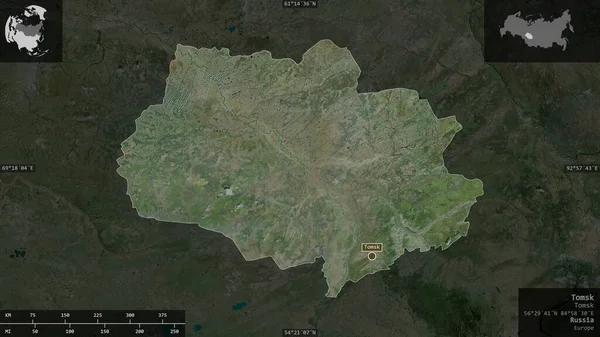 Tomsk Región Rusia Imágenes Satélite Forma Presentada Contra Área País — Foto de Stock